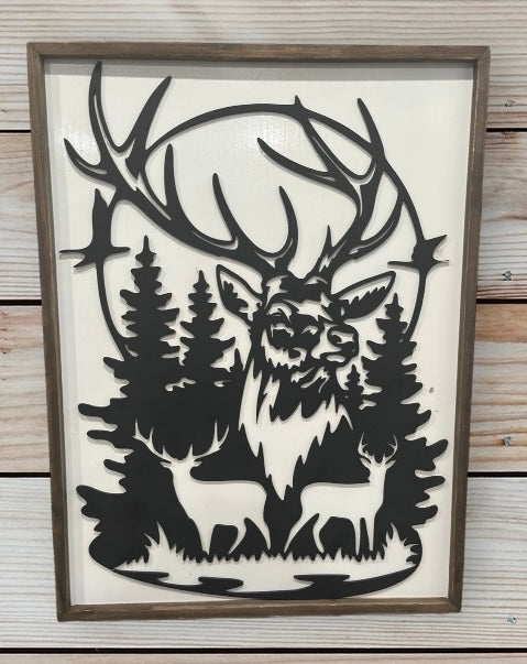 Large Framed Elk and Deer Art Statement Piece