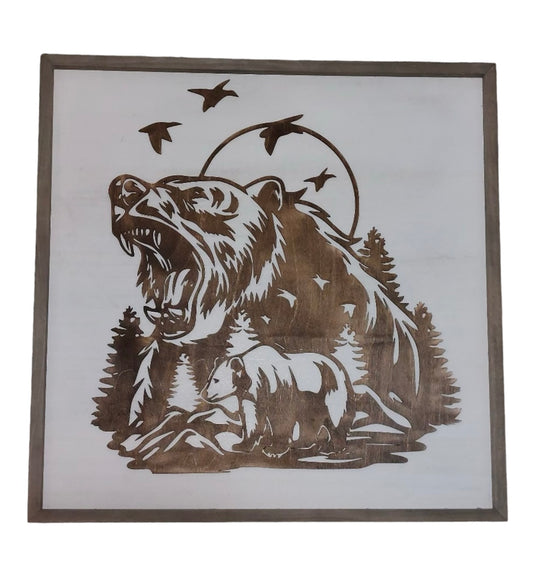 Large Framed Bear Wall Art Piece