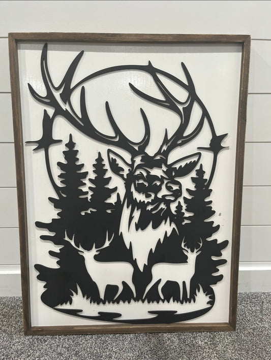 Large Framed Elk and Deer Art Statement Piece